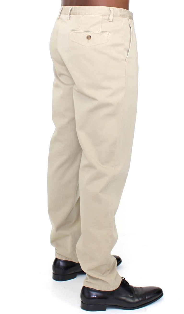 Beige Cotton Casual Chinos Pants