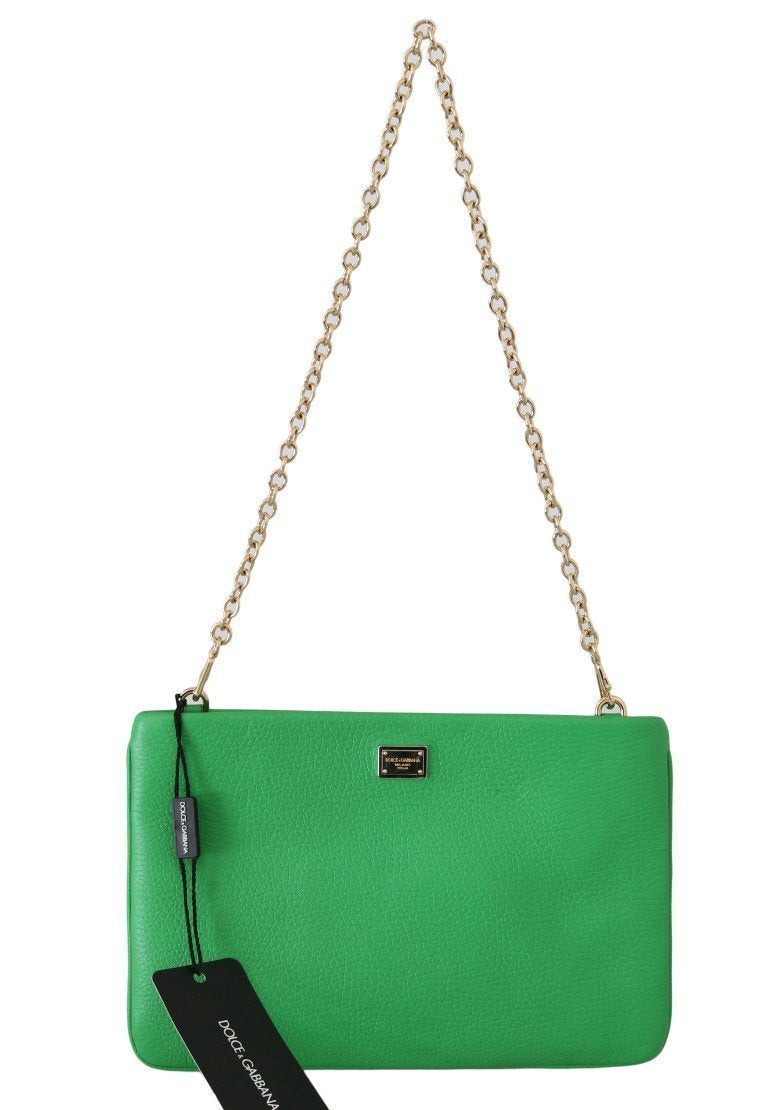 Green Leather Heart Crystal Clutch Bag