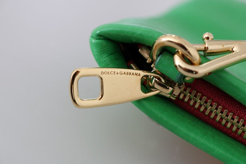 Green Leather Heart Crystal Clutch Bag