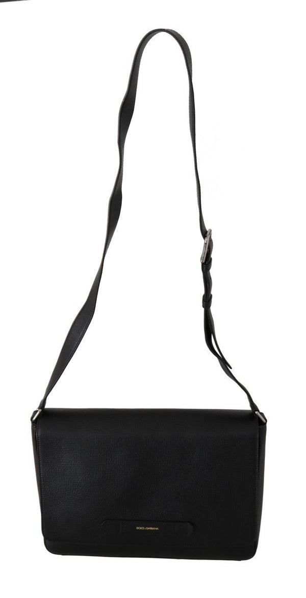 Black Leather Laptop Shoulder Messenger Bag