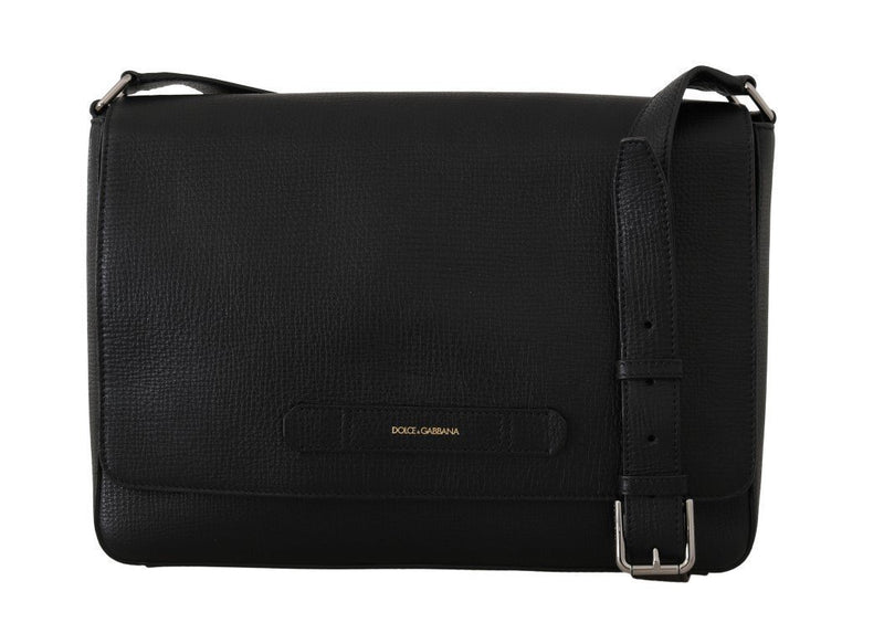 Black Leather Laptop Shoulder Messenger Bag