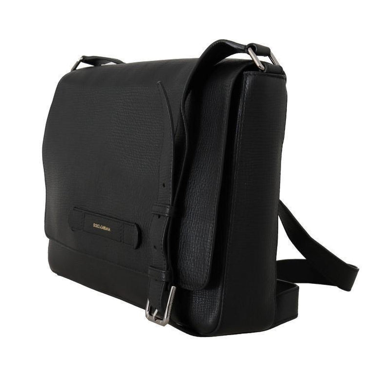 Black Leather Laptop Shoulder Messenger Bag