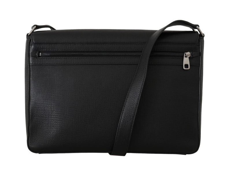 Black Leather Laptop Shoulder Messenger Bag