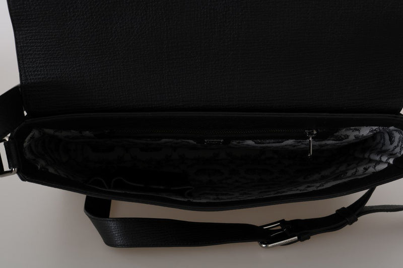 Black Leather Laptop Shoulder Messenger Bag