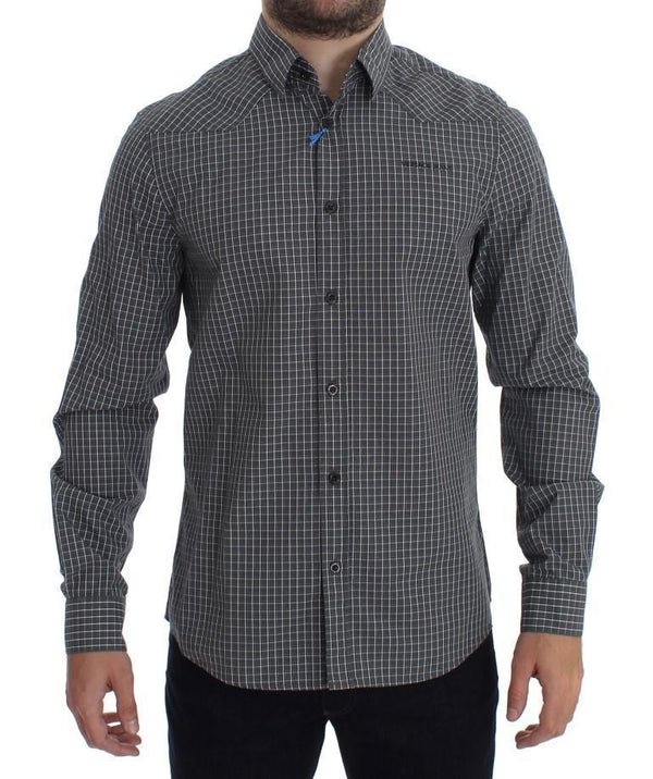 Gray Checkered Slim Fit Cotton Shirt