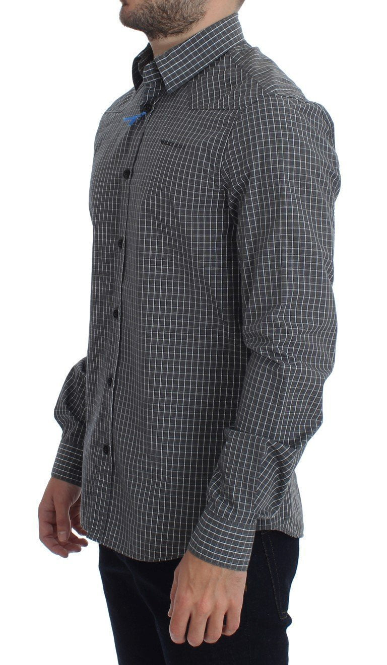 Gray Checkered Slim Fit Cotton Shirt