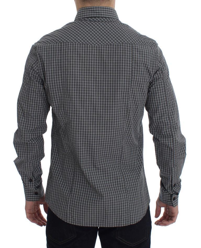 Gray Checkered Slim Fit Cotton Shirt