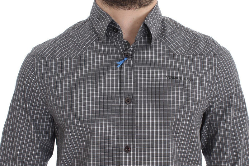 Gray Checkered Slim Fit Cotton Shirt