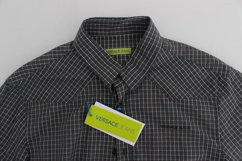 Gray Checkered Slim Fit Cotton Shirt