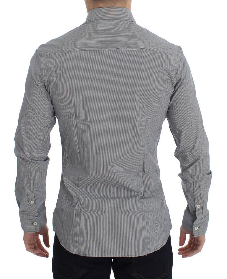 Gray Striped Slim Fit Cotton Shirt