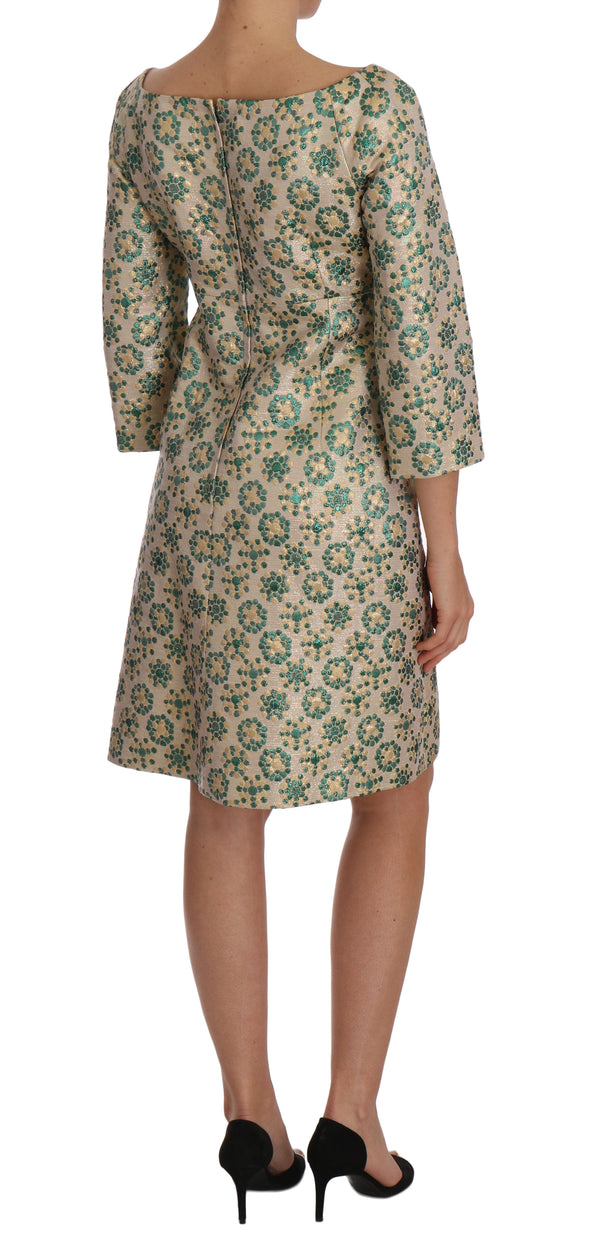 Beige Green Jacquard Saluti Da Capri Dress