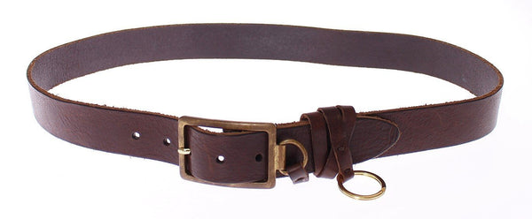 Brown Leather Logo Waist Gold Buckle Belt