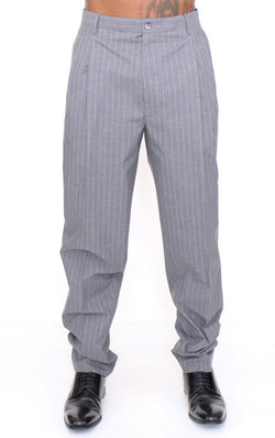 Gray Striped Cotton Pants Chinos