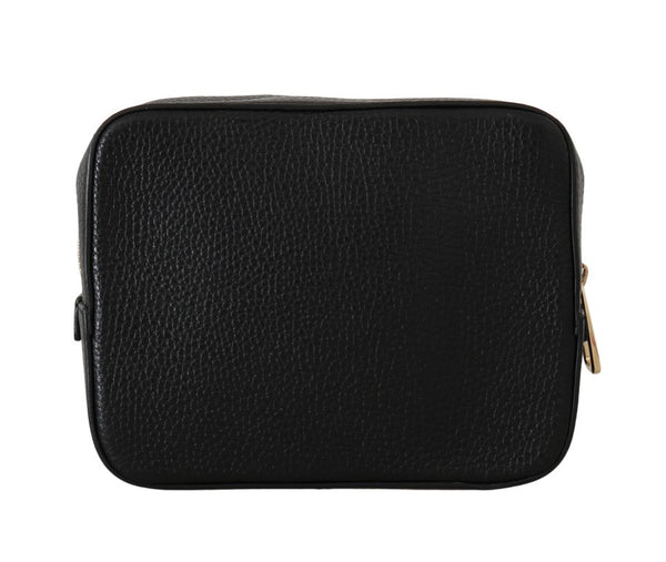 Black Leather Clutch Zipper Toiletry Bag