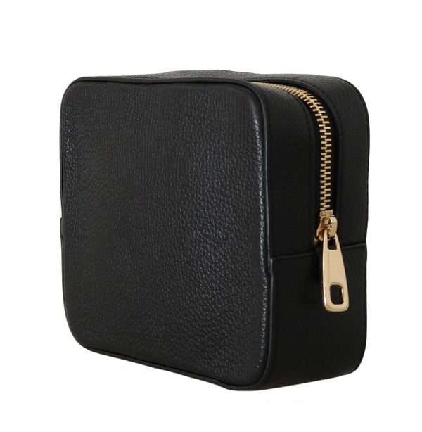 Black Leather Clutch Zipper Toiletry Bag