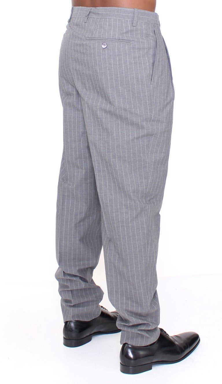 Gray Striped Cotton Pants Chinos