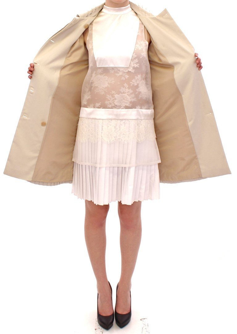 Beige Cotton Pleated Silk Coat