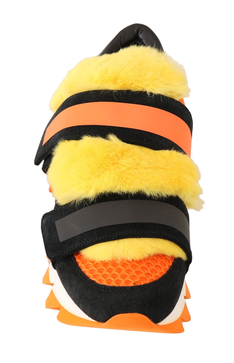 Orange Leather Yellow Fur Sneakers