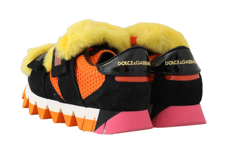Orange Leather Yellow Fur Sneakers