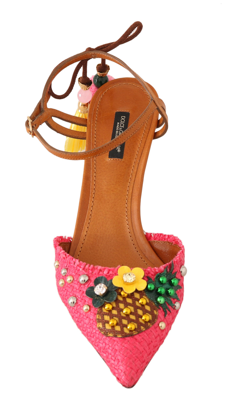 Pink Viscose Pineapple Tassel Sandals