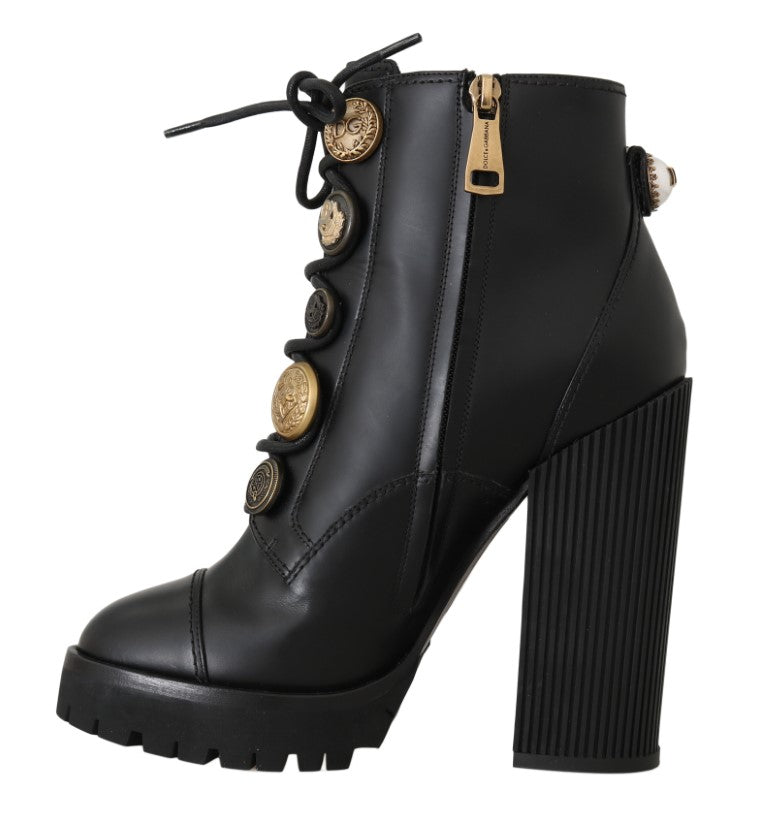 Black Leather DG Logo Ankle Boots