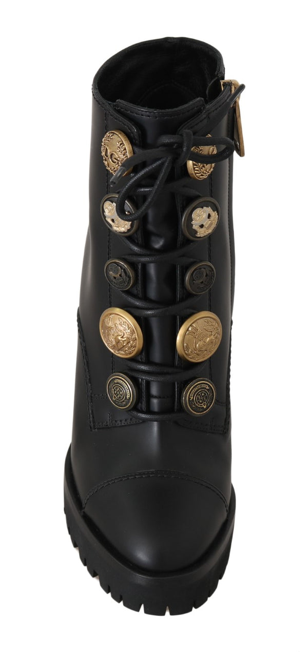 Black Leather DG Logo Ankle Boots