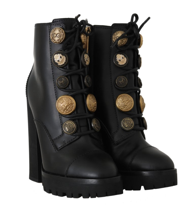 Black Leather DG Logo Ankle Boots