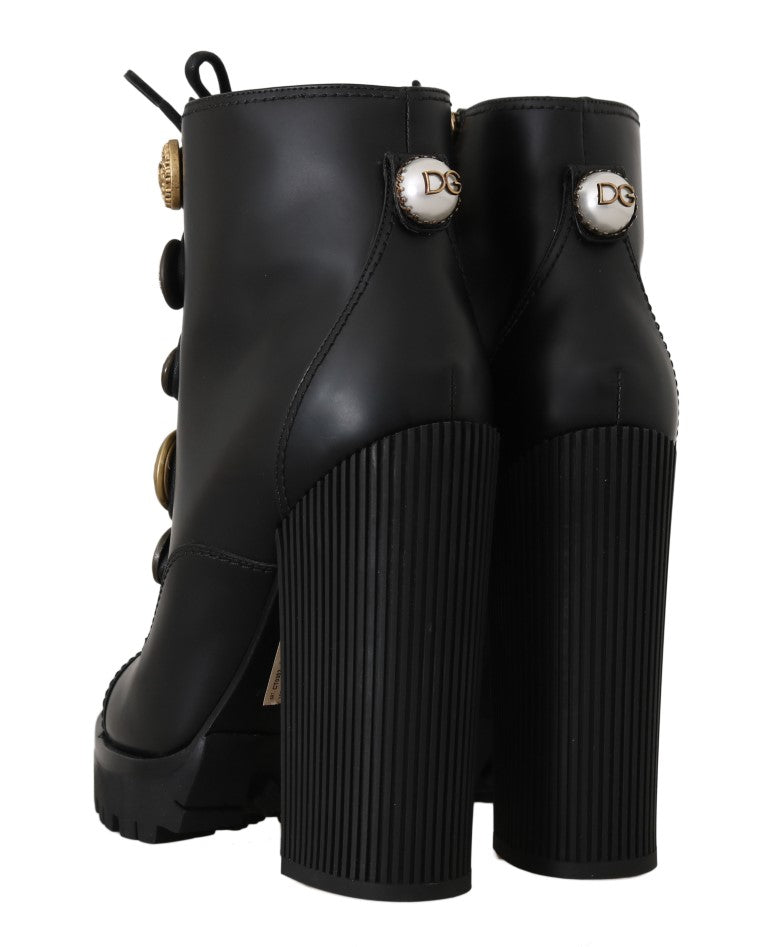 Black Leather DG Logo Ankle Boots
