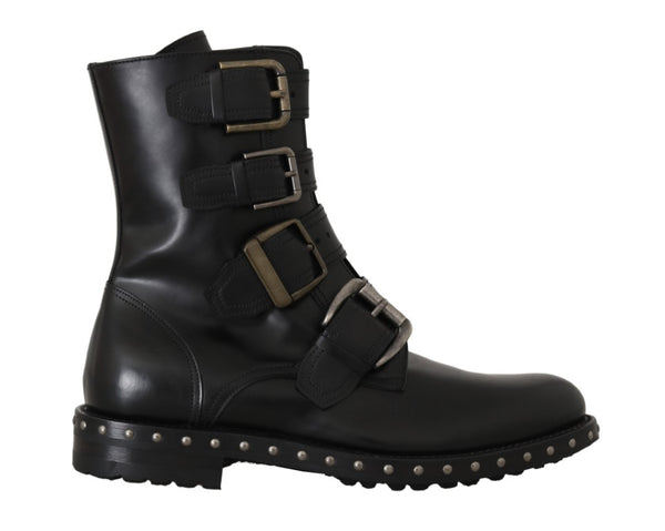 Black Leather Biker Ankle Boots