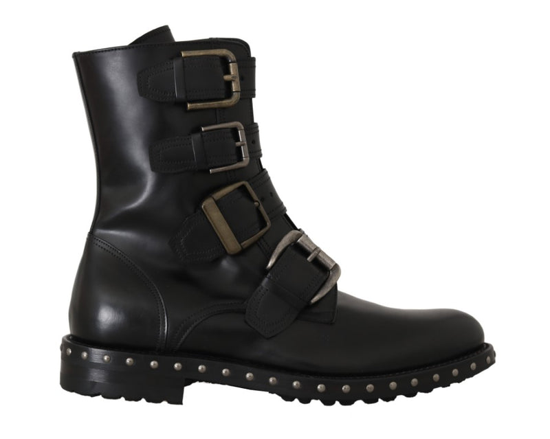 Black Leather Biker Ankle Boots