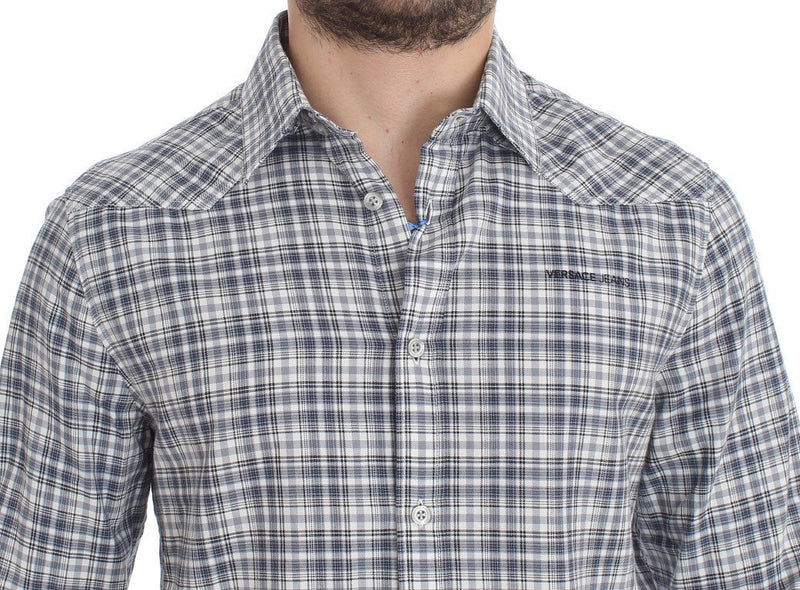 Blue Checkered Slim Fit Cotton Shirt