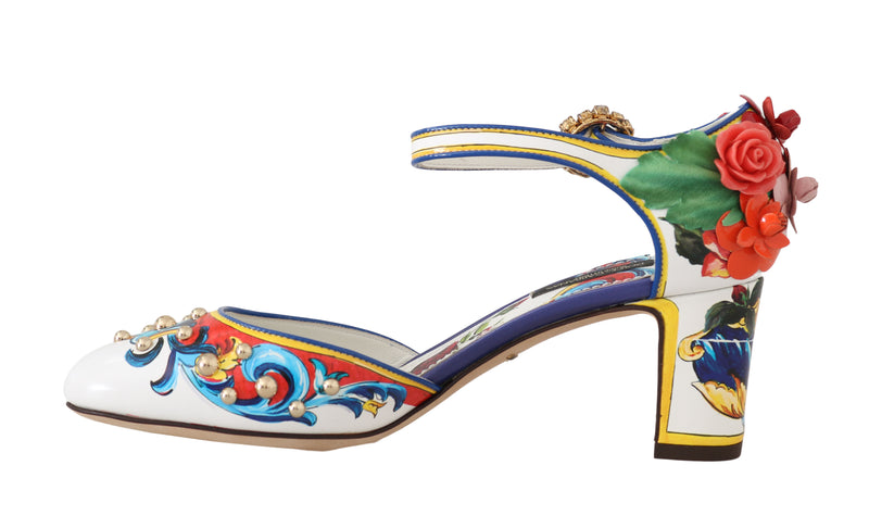 Majolica Crystal Leather Ankle Strap Sandals
