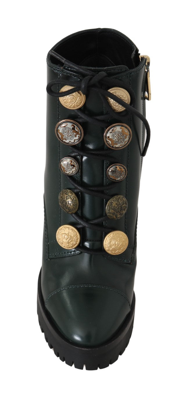 Green Leather DG Logo Ankle Boots