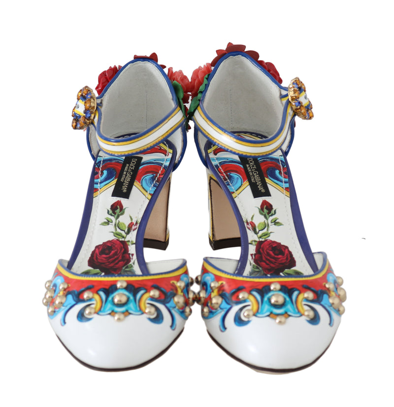 Majolica Crystal Leather Ankle Strap Sandals