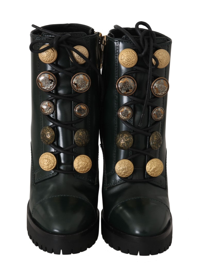Green Leather DG Logo Ankle Boots