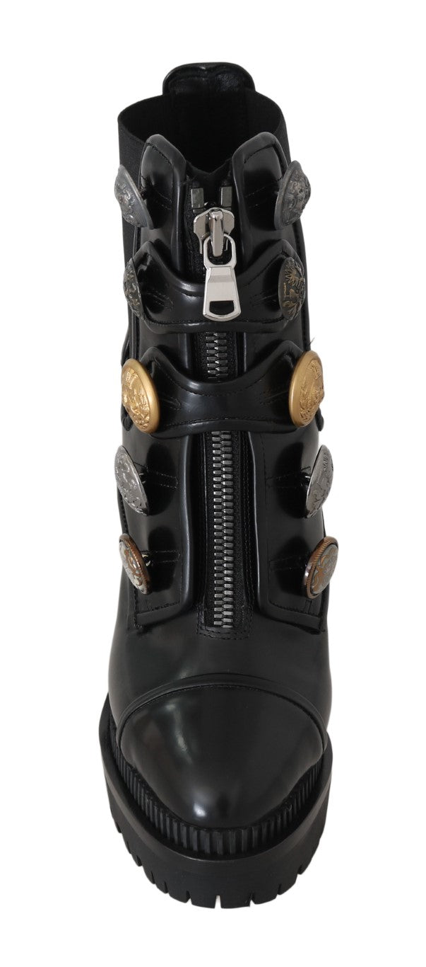 Black Leather DG Logo Zip Ankle Boots