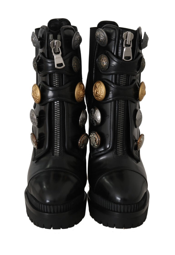 Black Leather DG Logo Zip Ankle Boots