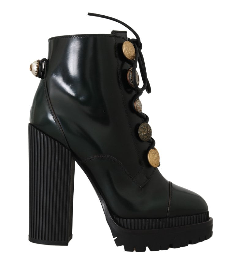 Green Leather DG Logo Zip Ankle Boots