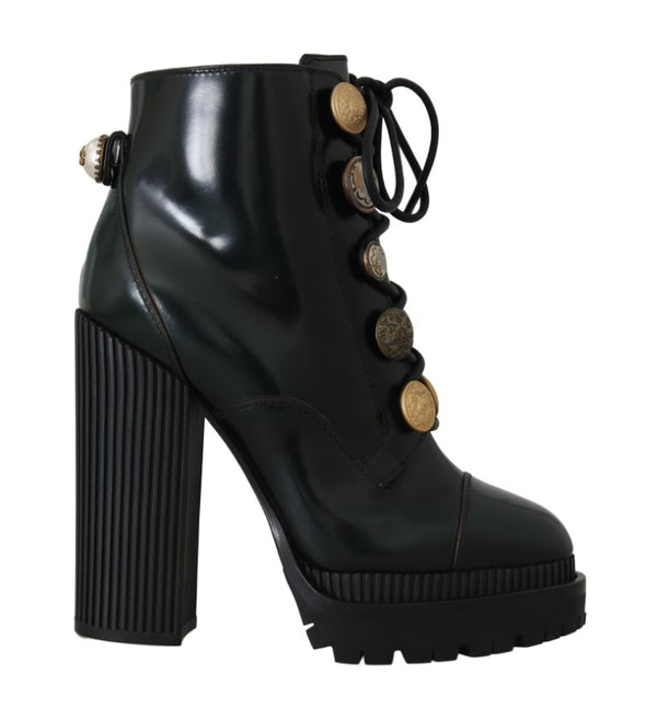 Green Leather DG Logo Zip Ankle Boots