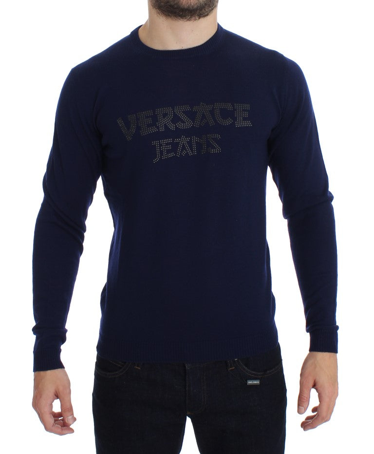 Blue Wool Crew-neck Pullover Sweater
