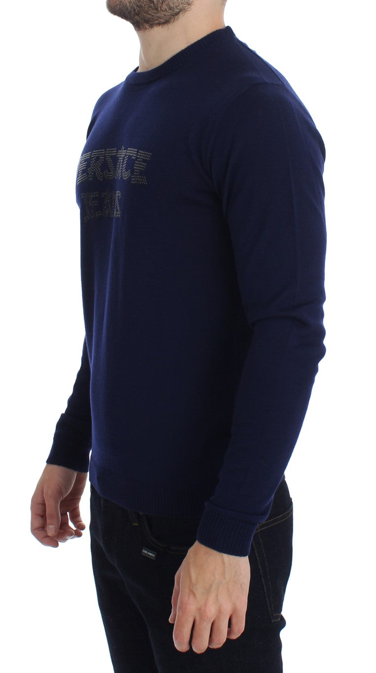 Blue Wool Crew-neck Pullover Sweater