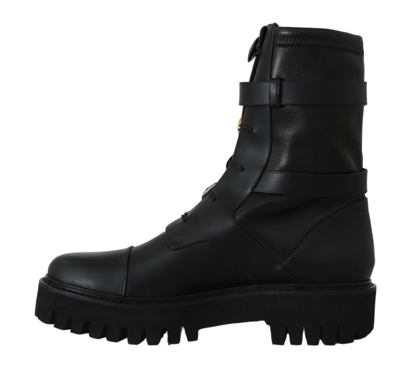 Black Leather DG Logo Biker Boots