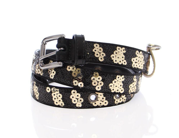 Black Silk Sequined Logo Belt