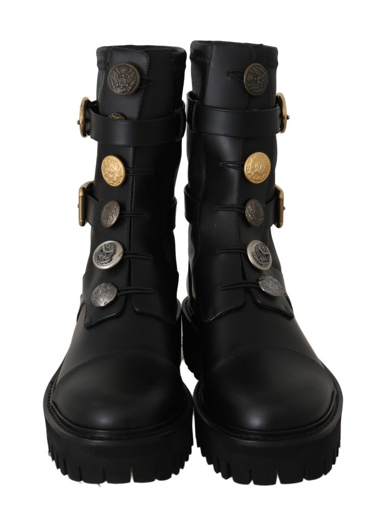 Black Leather DG Logo Biker Boots