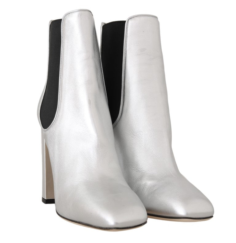 Silver Leather Heels Chelsea Boots