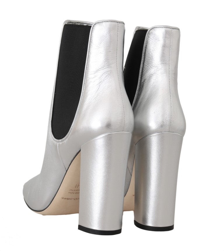 Silver Leather Heels Chelsea Boots