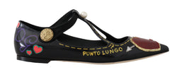 Black Leather Hand-paint Ballet Flats