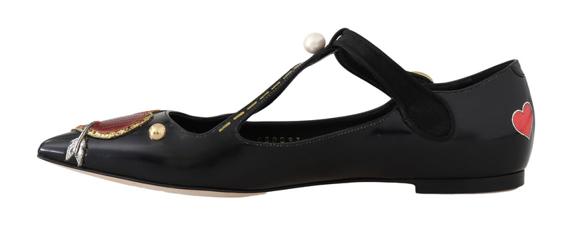 Black Leather Hand-paint Ballet Flats