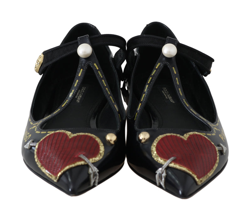 Black Leather Hand-paint Ballet Flats