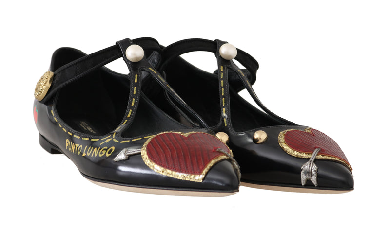 Black Leather Hand-paint Ballet Flats